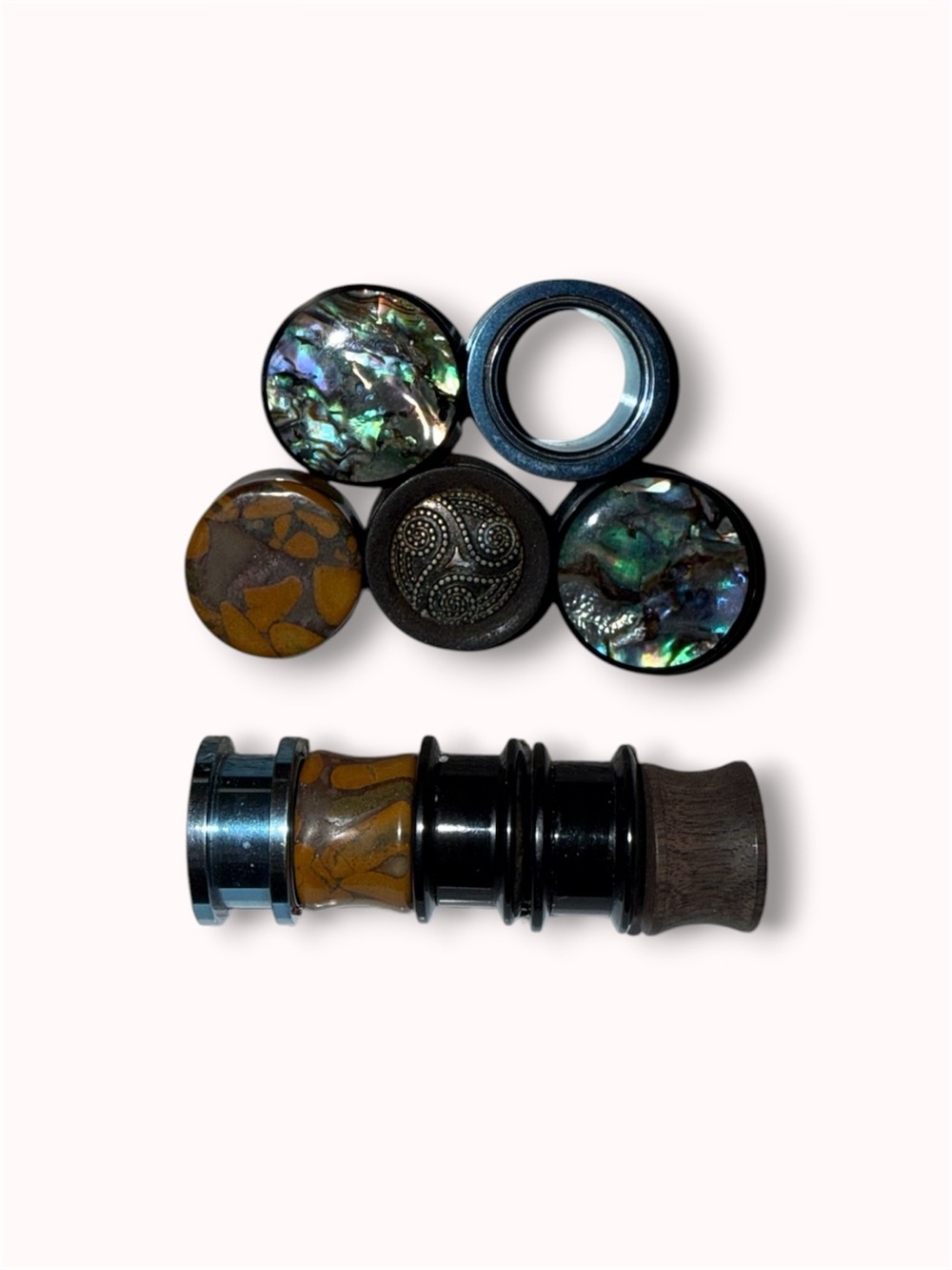 Assorted stone/wood/metal double flared plugs - 5/8" 16 mm